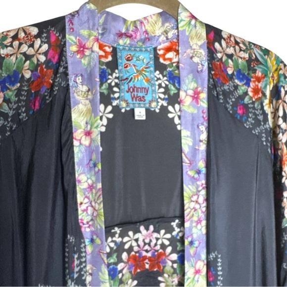 Johnny Was Shae Printed Silk Kimono Floral Mixed Print Purple Black Size Small - Picture 4 of 16
